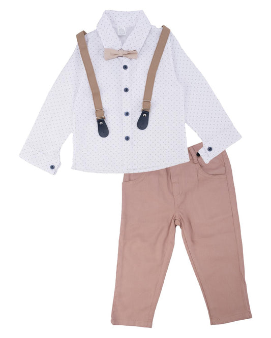 Erkek Çocuk Askılı Papyonlu Gömlek Pantolon 3'lü Takım