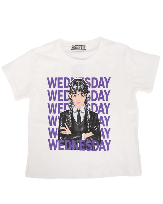 Wednesday Baskılı Bisiklet Yaka T-shirt